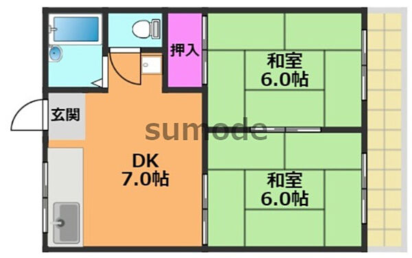 サツキハイツA棟 ｜大阪府高槻市下田部町2丁目(賃貸アパート2DK・2階・38.00㎡)の写真 その2