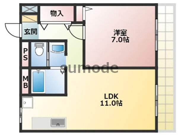 コーポ松下 ｜大阪府高槻市八幡町(賃貸マンション1LDK・1階・44.00㎡)の写真 その2