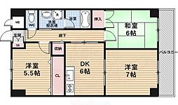 JR山陰本線 花園駅 徒歩8分の賃貸マンション 4階3DKの間取り
