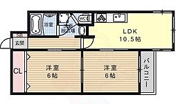 JR山陰本線 丹波口駅 徒歩10分の賃貸マンション 4階2LDKの間取り