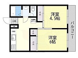 ウェストヒルズ桂 2DKの間取図画像