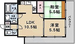 ライオンズマンション京都河原町第2 2LDKの間取図画像