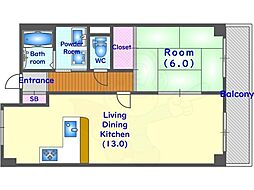 プェネリジェール西五条2 1LDKの間取図画像