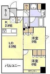 ザ・パークハウス堀川六角 2LDKの間取図画像