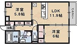 コンフォールZENW棟 2LDKの間取図画像