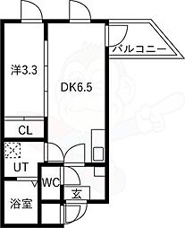 GRAND BRILLER西七条 1DKの間取図画像
