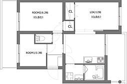 モダンアパートメント高槻城南 2階2LDKの間取り