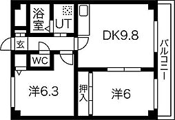 パークサイドテラス 2DKの間取図画像