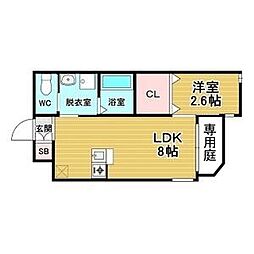 リアコート関大前II 1LDKの間取図画像