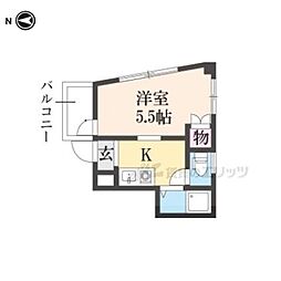 ウエストハイツ2 1Kの間取図画像