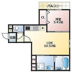 西鉄天神大牟田線 西鉄久留米駅 徒歩8分の賃貸アパート 1階1LDKの間取り