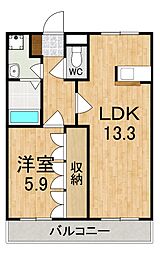 プラムハウスII 2階1LDKの間取り