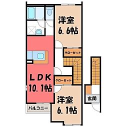 スカイピア 2階2LDKの間取り
