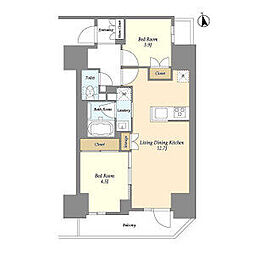 都営新宿線 船堀駅 徒歩9分の賃貸マンション 5階2LDKの間取り