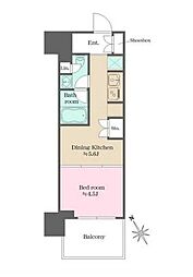 都営大江戸線 門前仲町駅 徒歩9分の賃貸マンション 10階1DKの間取り