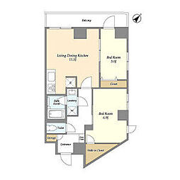 東京メトロ東西線 西葛西駅 徒歩12分の賃貸マンション 6階2LDKの間取り
