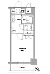 東京メトロ東西線 門前仲町駅 徒歩6分の賃貸マンション 11階1Kの間取り