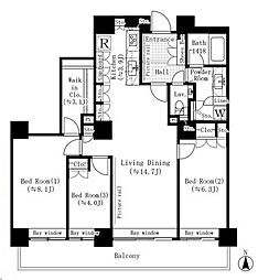 都営大江戸線 月島駅 徒歩10分の賃貸マンション 29階3LDKの間取り