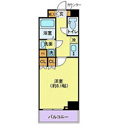 プレール・ドゥーク東陽町 1Kの間取図画像