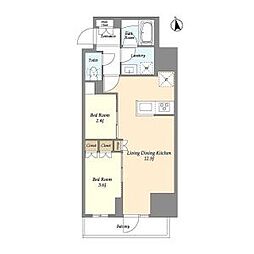 都営新宿線 船堀駅 徒歩8分の賃貸マンション 13階2LDKの間取り