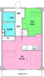 ハイライフ平尾 1LDKの間取図画像