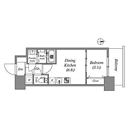 アドバンス江坂ラシュレ 1DKの間取図画像
