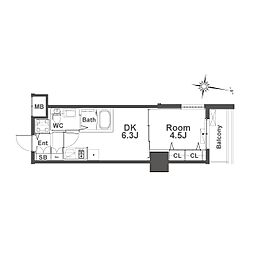 TLRレジデンス本町WEST 1DKの間取図画像
