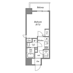 プランドール北浜 1Kの間取図画像