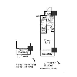 エスリード京橋グランテラス 1Kの間取図画像