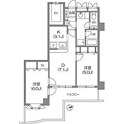 磯子台スカイマンション 2LDKの間取図画像