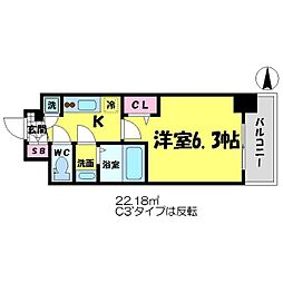 エスリード京橋グランツ 1Kの間取図画像