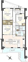 朝日プラザ高槻ウエストヒルズA棟 2SLDKの間取図画像