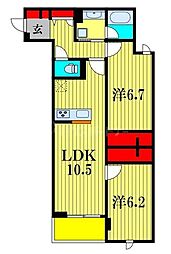 市川市大和田2丁目アパート 2LDKの間取図画像