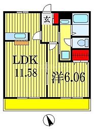 グレイスササ 1LDKの間取図画像