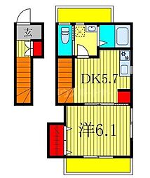 市川市本北方1丁目アパート 1DKの間取図画像