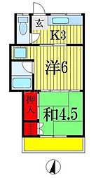よろこび荘 1階2Kの間取り