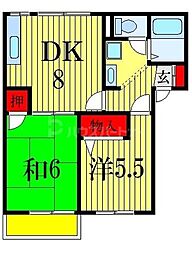 石橋ハイツC 2階2DKの間取り