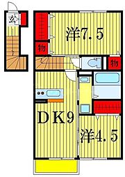 レルミタージュ 2階2DKの間取り