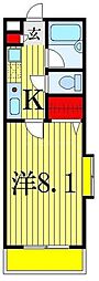 南八幡ハイツ 2階1Kの間取り