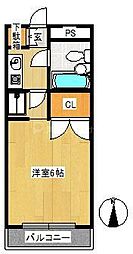 ジュネパレス市川第5 3階1Kの間取り