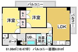 アリベ国富2 2LDKの間取図画像