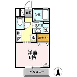 パティオ翼 ワンルームの間取図画像