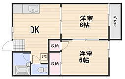 グリーンコート中島 1階2DKの間取り