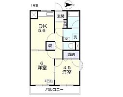 バス 海吉下車 徒歩3分の賃貸マンション 3階2DKの間取り