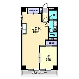 JR宇野線 大元駅 徒歩15分の賃貸マンション 3階2DKの間取り