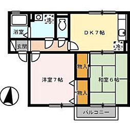 サンハイム撫川　A棟 2階2DKの間取り
