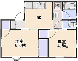 シティハイムカトレア 2DKの間取図画像