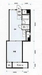 大学町マンション 1DKの間取図画像