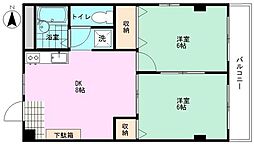 吉原山崎マンション 2階2DKの間取り
