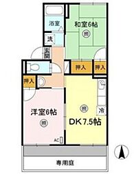 プレジール小野　D棟 1階2DKの間取り